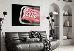 Fight Club glass wall art styled above a vanity in a bathroom