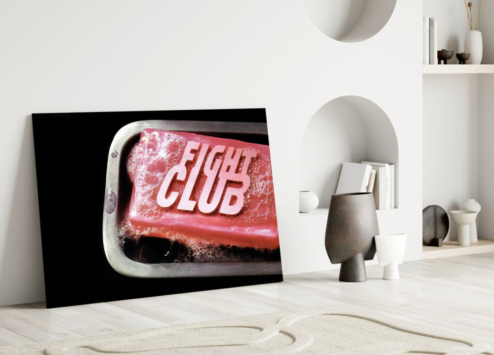 Fight Club close-up showing pink soap with bubbles and embossed FIGHT CLUB letters
