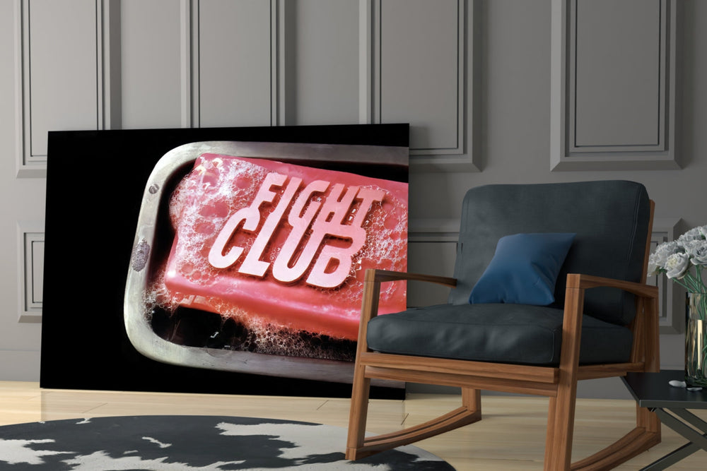 Fight Club glass print enhancing a teen lounge with cinematic mood