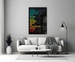 Advices glass wall art styled above a bed in a bedroom