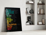 Advices artwork anchoring a wall with bold motivational palette
