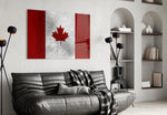 Flag of Canada Flag glass wall art styled above a desk in an office