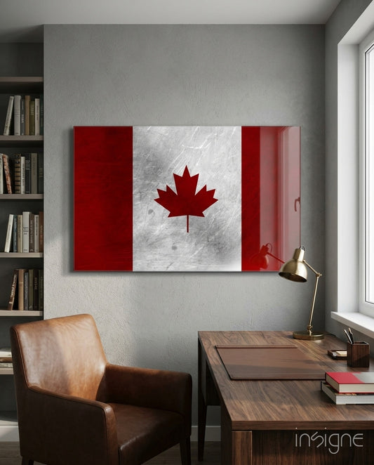 Flag of Canada Flag Glass Wall Art - Lifestyle preview in a designer interior