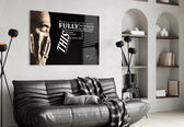 Tupac glass wall art styled above a console in a hallway