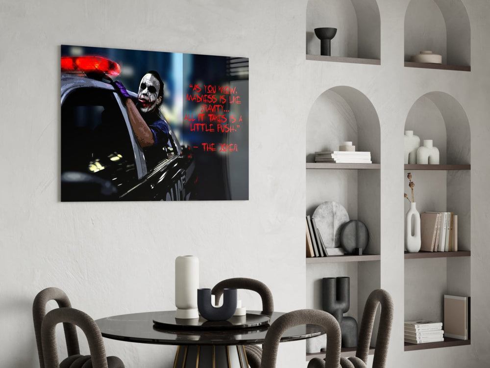 Joker panel adding editorial drama to a man cave