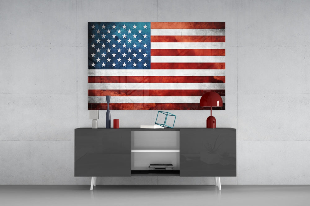 Flag of the United States panel catching ambient light to reveal its patriotic warmth