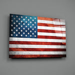 Patriotic-grunge panel bringing patriotic warmth to a contemporary lounge