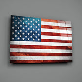 Patriotic-grunge panel bringing patriotic warmth to a contemporary lounge