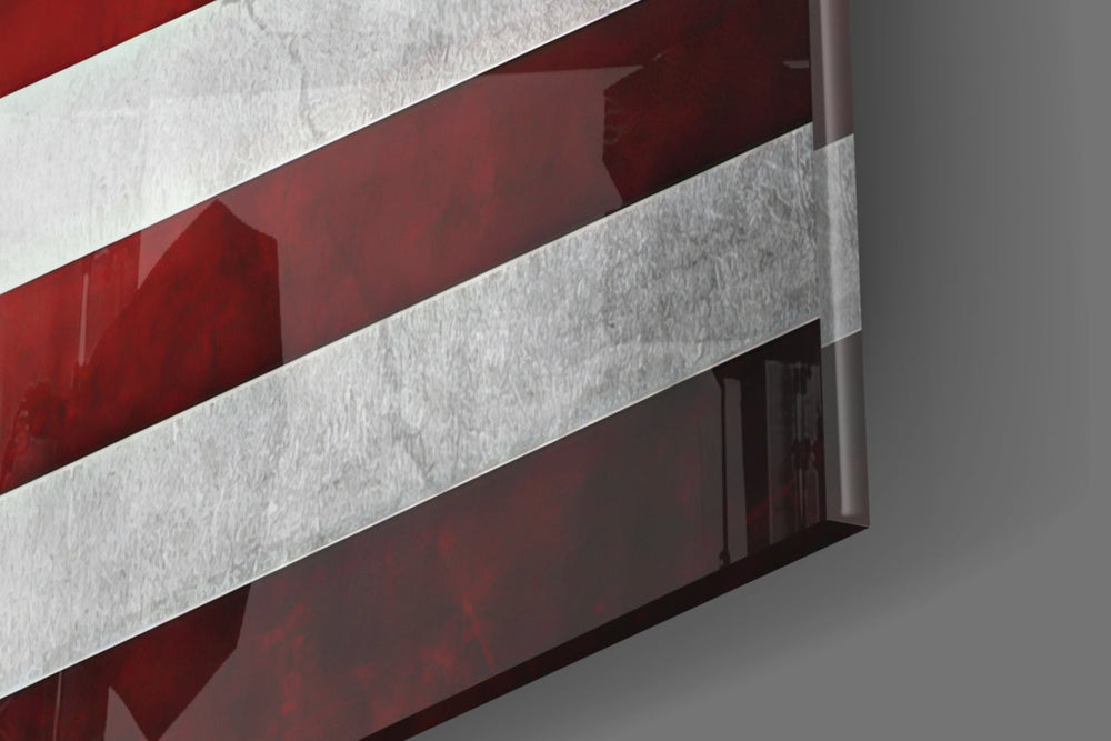 Flag of the United States artwork anchoring a wall with bold patriotic palette