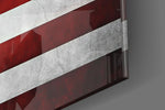 Flag of the United States artwork anchoring a wall with bold patriotic palette