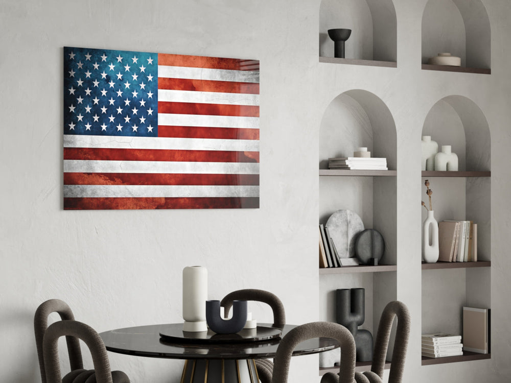 Flag of the United States panel adding editorial drama to a man cave