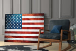 Flag of the United States glass print enhancing a study with cinematic warmth