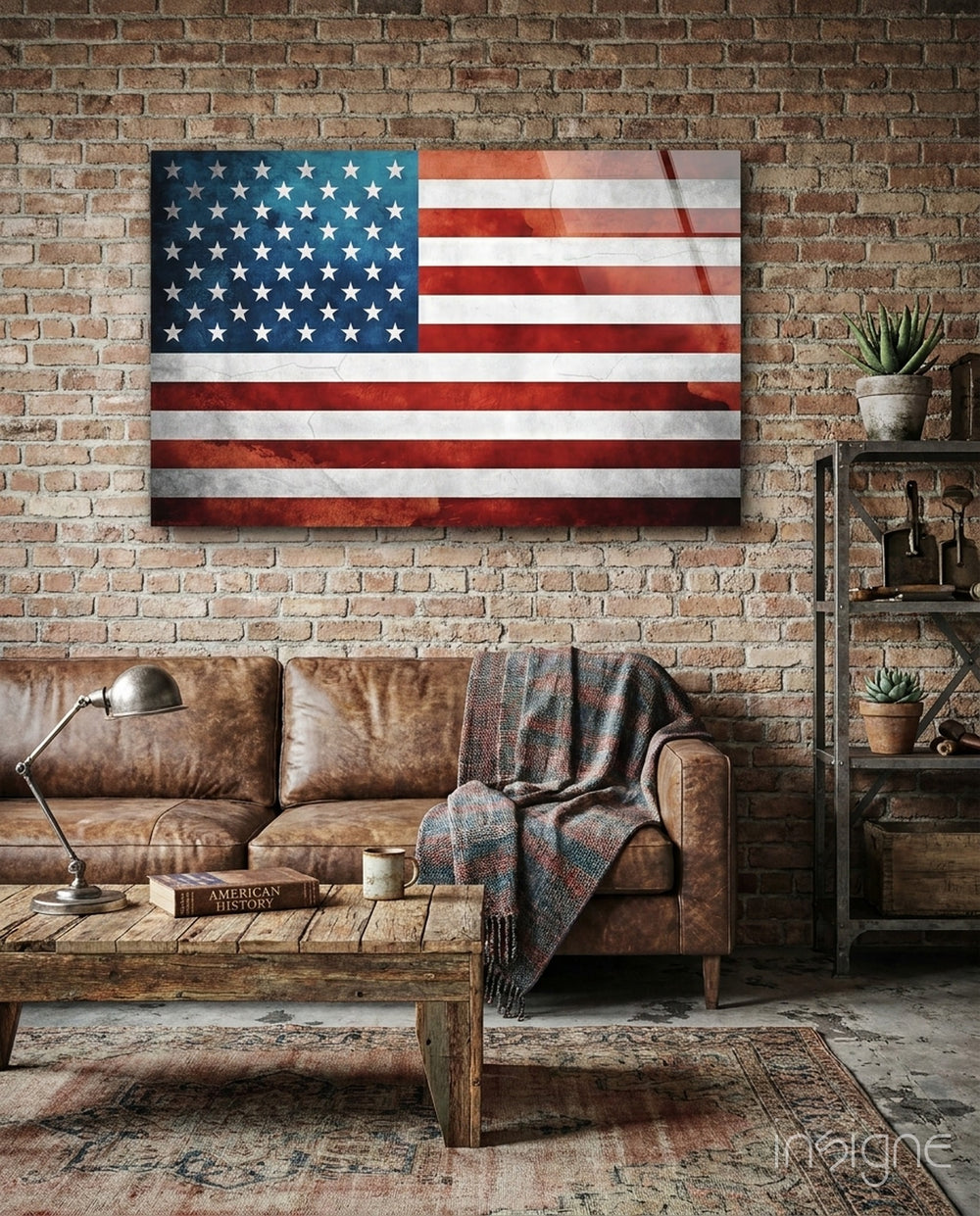 Flag of the United States Glass Wall Art - Lifestyle preview in a designer interior