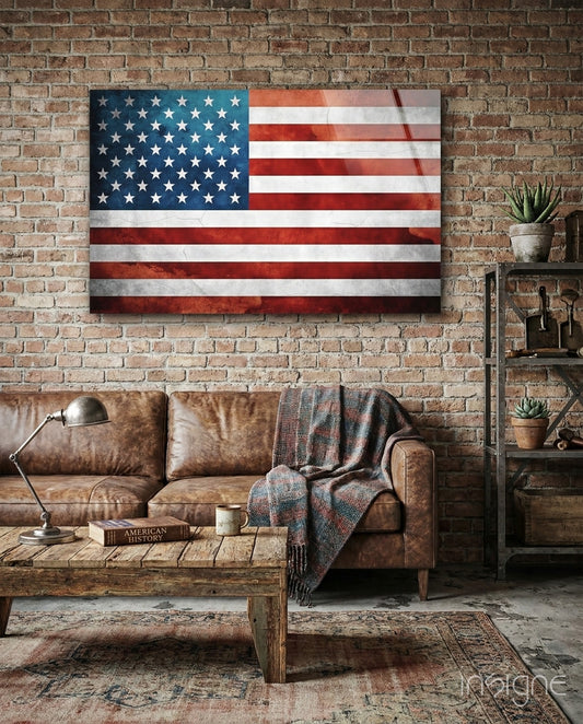 Flag of the United States Glass Wall Art - Lifestyle preview in a designer interior