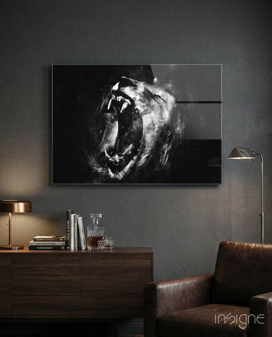 Lion Glass Wall Art - Lifestyle preview in a designer interior