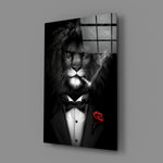 Surreal-portrait panel bringing luxe wit to a contemporary man cave
