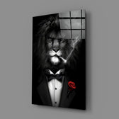 Surreal-portrait panel bringing luxe wit to a contemporary man cave
