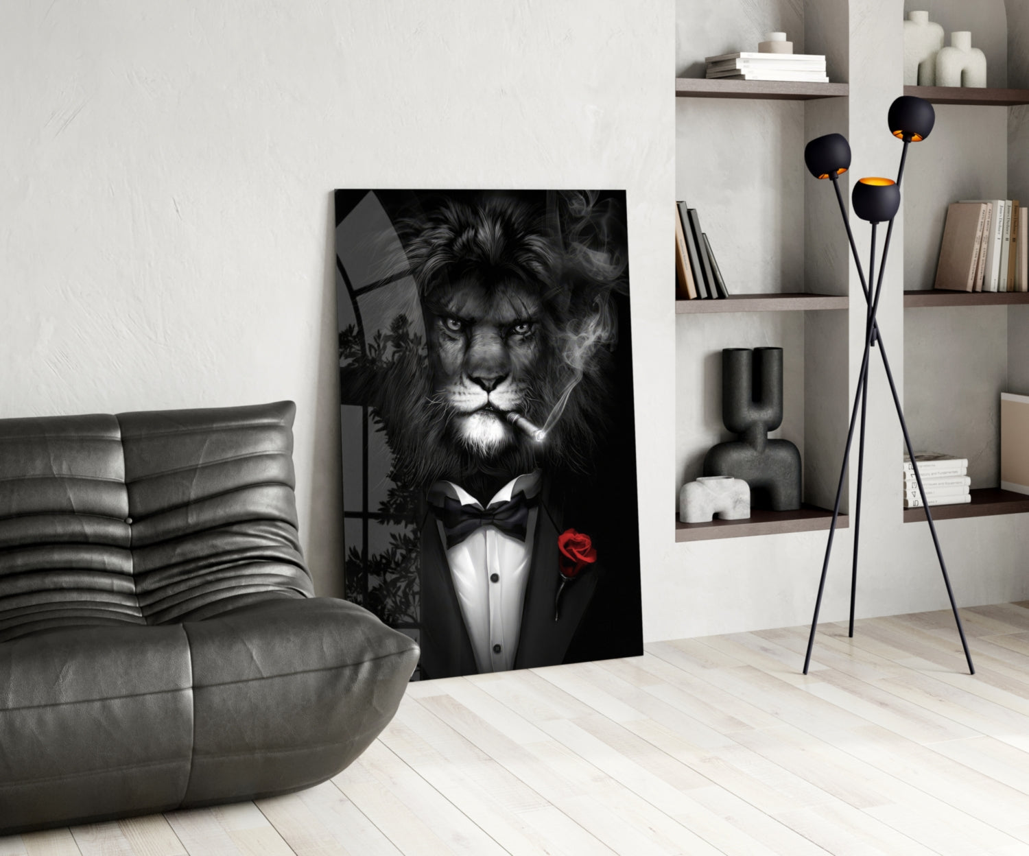Lion as a Gentleman Glass Wall Art.