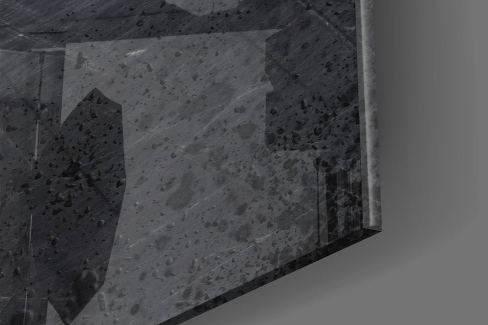 Superman artwork anchoring a wall with bold industrial palette
