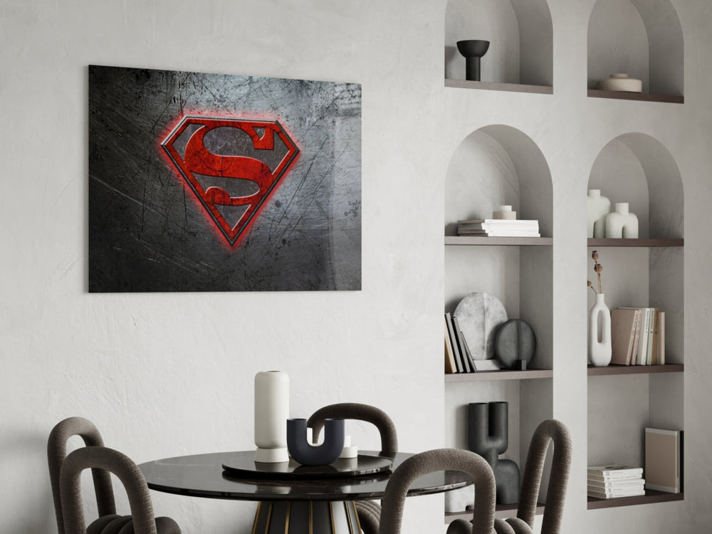 Superman panel adding editorial drama to a man cave
