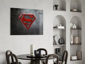 Superman panel adding editorial drama to a man cave