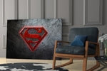 Superman glass print enhancing a teen lounge with cinematic mood