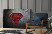 Superman glass print enhancing a teen lounge with cinematic mood