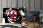 Superman glass print enhancing a teen lounge with cinematic mood