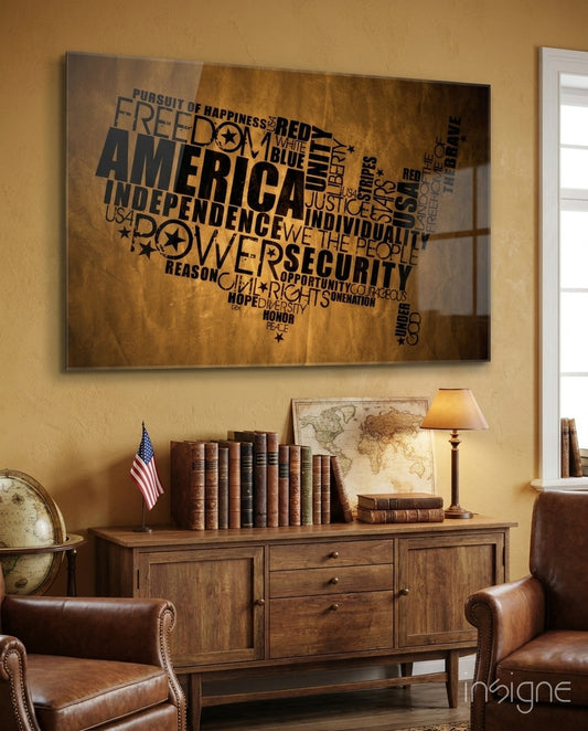 USA Map Glass Wall Art - Lifestyle preview in a designer interior