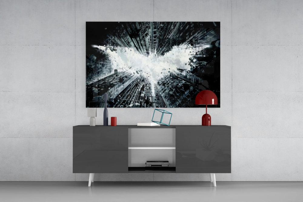 Batman and Gotham City panel catching directional light to reveal its menacing scale