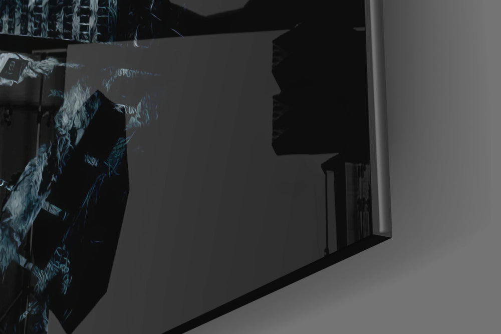 Batman and Gotham City artwork anchoring a wall with moody dramatic palette