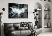 Batman and Gotham City glass wall art styled above a console in a gaming room