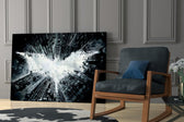 Batman and Gotham City glass print enhancing a teen lounge with cinematic mood