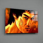 Painterly-cinema panel bringing smoldering gravity to a contemporary man cave
