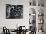 Batman, Catwomen and Bane panel adding editorial drama to a man cave