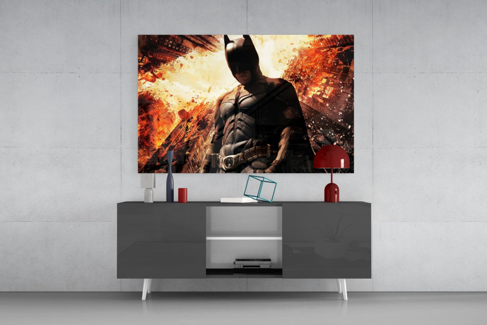 Batman and Gotham City panel catching directional light to reveal its menacing warmth