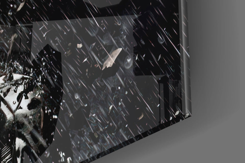 Batman Rise artwork anchoring a wall with moody dramatic palette