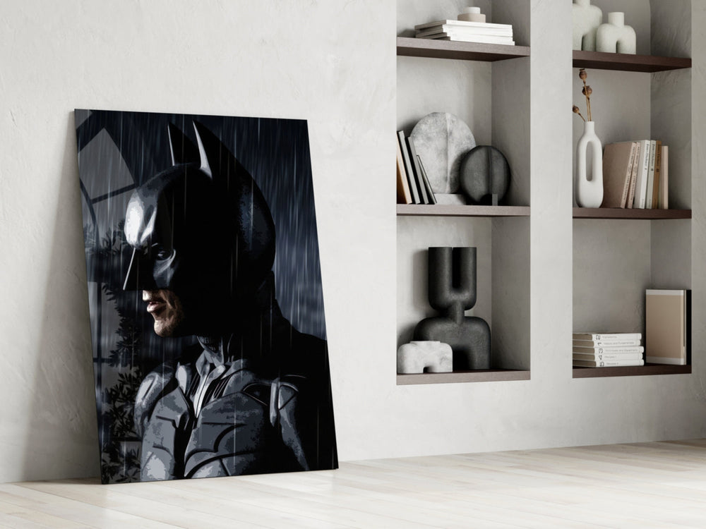 Batman glass print enhancing a teen lounge with cinematic mood