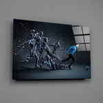 Sports-poster panel bringing electric momentum to a contemporary man cave