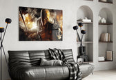Slade Wilson glass wall art styled above a console in a gaming room