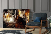 Slade Wilson glass print enhancing a teen lounge with cinematic mood
