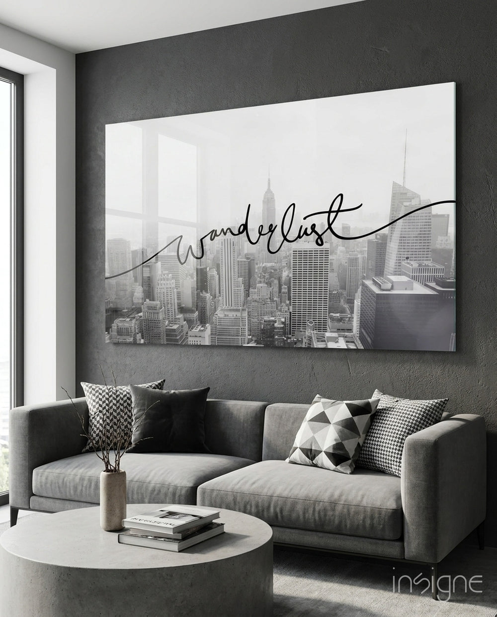 Wanderlust Glass Wall Art - Lifestyle preview in a designer interior