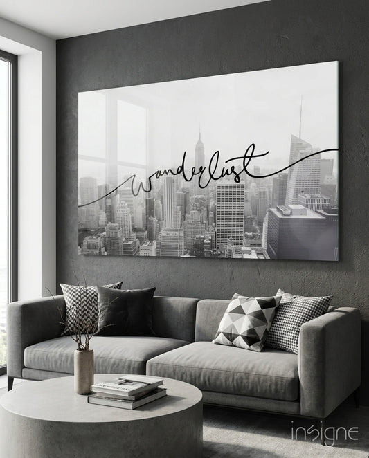 Wanderlust Glass Wall Art - Lifestyle preview in a designer interior