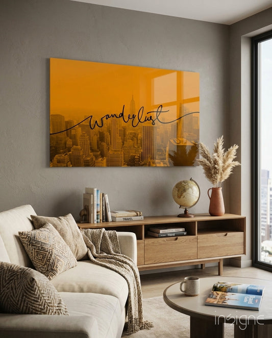 Wanderlust Glass Wall Art - Lifestyle preview in a designer interior