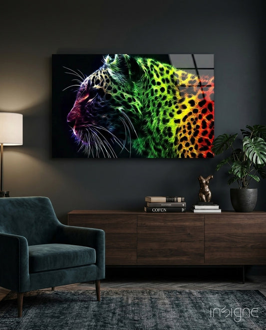 Leopard Glass Wall Art - Lifestyle preview in a designer interior