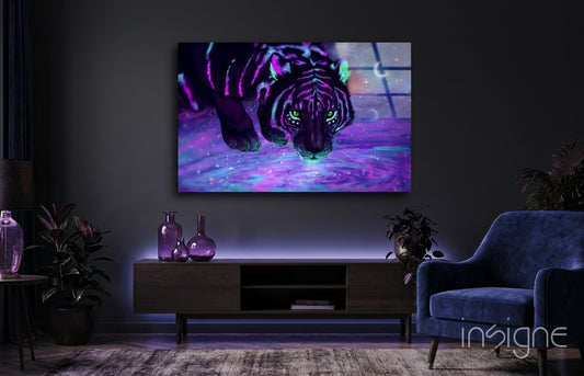 Tiger Glass Wall Art - Lifestyle preview in a designer interior