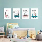Cute Dinos in Cars 4 Pieces Kids Metal Wall Art.