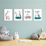 Cute Dinos in Cars 4 Pieces Kids Metal Wall Art.