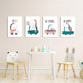 Cute Dinos in Cars 4 Pieces Kids Metal Wall Art.