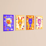 Colorful Cute Animals 4 Pieces Kids Metal Wall Art.